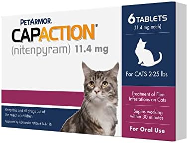 ПетАрмор КАПАКТИ (нитенпирам) Пероральное препарат против бълхи за кучета, Бързодействащ хапчета Започват да убие бълхи през 30 минути, за Котки с тегло 2-25 кг, 6 дози