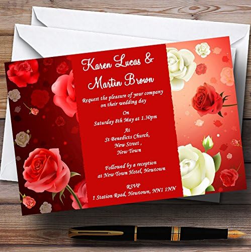 Персонални Покани за Сватба от Червени и Бели Рози