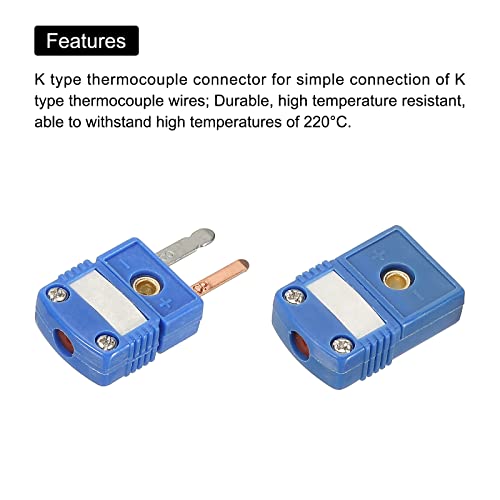 MECCANIXITY T Тип Термодвойка Тел Съединители Мъжки Женски Plug Адаптер Висока Температура 220 ° C (428 ° F) за Сензор Термодвойка Сонда Син 1 Комплект