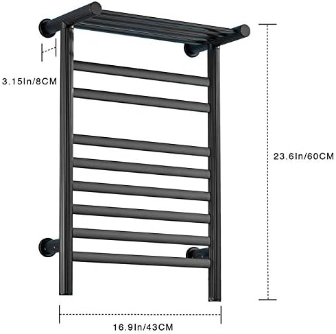 Електрическа Сушилня за Кърпи ZIY С Подгряване, Алуминиев Телевизор с Горния Рафт от Въглеродни Влакна, Радиатор за Баня, монтиран на стената Телевизор, Черен, Жични