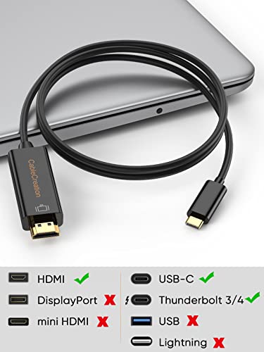 Създаване на USB кабел C-HDMI Кабел с дължина от 6 фута от мъжете на мъжа, който е съвместим с Thunderbolt 3/4 за домашния офис, 4K при 30 Hz за MacBook Pro / Air / M1, iPad Pro и други устройства - черен