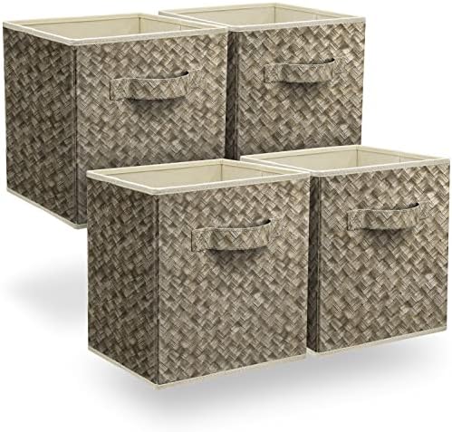 Кубчета за съхранение на тъкани Sorbus 11 инча - Големи трайни Сгъваеми кутии за съхранение с две дръжки - Сгъваема кошница за организацията -Декоративни кошници за съхранение на рафтовете | За дома и офиса - 4 опаковки