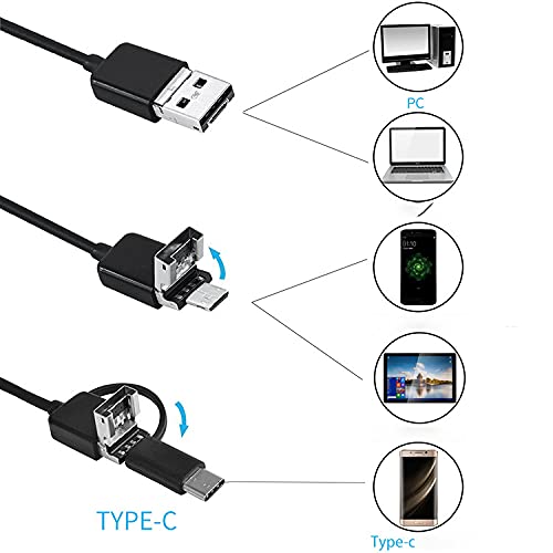 USB Ендоскоп Тип C Бороскоп, 3 в 1 HD 2 м 5.5 мм Ендоскоп Помещение Гъвкава Водоустойчива IP67 Micro USB Промишлен Ендоскоп с Камера за вашия телефон Android PC 6LED Регулируема