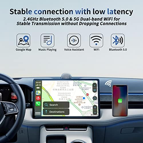 Безжичен адаптер LERANDA за Apple Carplay, 5G WiFi, щепсела и да играе, Лесна настройка, Кабелна CarPlay Преобразува Безжичен CarPlay, Безжичен адаптер Apple CarPlay е Съвместим с OEM кабелни коли CarPlay