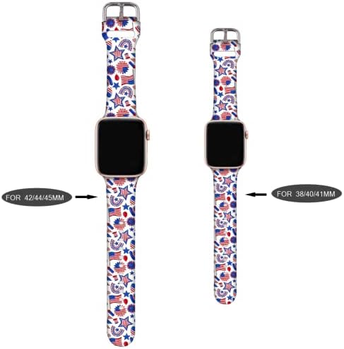 Съвместим с Apple Watch с флага на сащ 38/40/41/42/44/45 мм за жени и мъже, меки силиконови подаръци на 4-ти юли, декорации за Деня на независимостта, разменени гривна за Iwatch Series 7 6