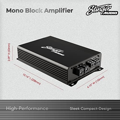 Усилвател за захранване STINGER Audio MT15001 на моно-блок моп-транзистори клас D с дистанционно управление нивото на субуфера, rms мощност 1500 Вата.