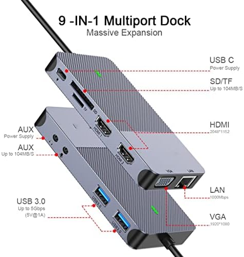 n/a USB Hub С 3.0 Докинг Станция С Троен Дисплей, Dual HDMI, VGA USB-Адаптер, USB Сплитер C, Център, Аксесоари за КОМПЮТРИ