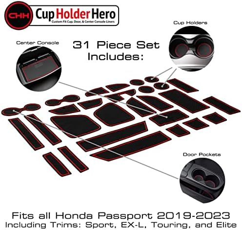 Поставка за чаши Hero за аксесоари на Honda Passport 2019-2023 Премиум-клас, Произведени по Поръчка Нескользящие вложки за Подстаканников Срещу прах, Подложки за централната конзола, Втулки за врата джобове, комплект