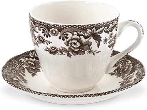 Чаена чаша и чинийка Spode Delamere, Определени от фина фаянсови съдове обем 4/7 мл | идеален за подаване на чай, кафе и горещо какао | Може да се използва в микровълнова фурна и съдомиялна машина
