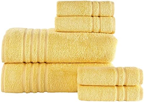 Кърпи от лен кърпи за хаммама, комплект от 6 теми | Включва: 2 Луксозни Хавлиени кърпи, 4 Кърпи за ръце | Качество, Мек Комплект кърпи жълто | Жълто