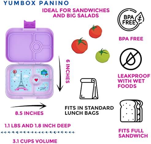 Yumbox Panino Запечатан Контейнер за обяд Bento Box за Деца и Възрастни (Lulu Purple)