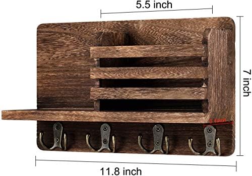 Стенен Органайзер за ключове /Поща с Куки за ключове и Нагрудником за съхранение на поща (кафяв)