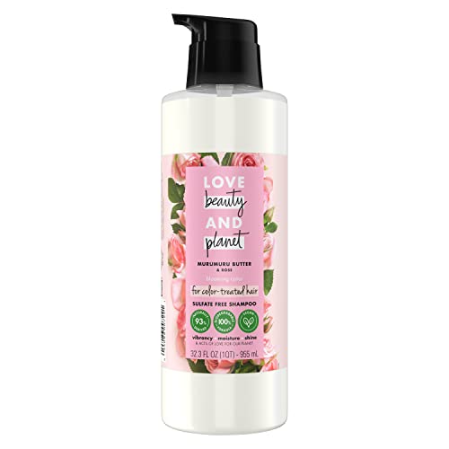 Шампоан Love Beauty and Planet Blooming Color Без сулфати Murumuru Butter & Rose за Веганских боядисана коса, не съдържа парабени, силикон, агресивни вещества 32,3 грама