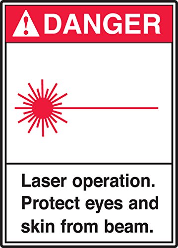 Плазмен знак за сигурност Accuform MR 001VP Експлоатация на лазер е опасно. Защитете очите и кожата от лъч., 14 x 10, Червено / Черно на бяло