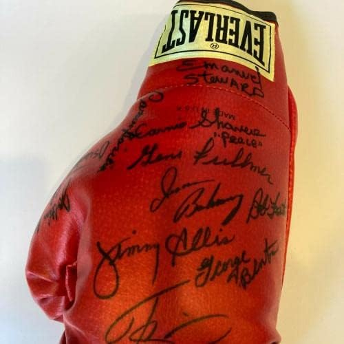 Боксови ръкавици Евърласт с множество надписи, представени в Залата на славата на бокса, 10 подписи, боксови ръкавици с автограф от JSA