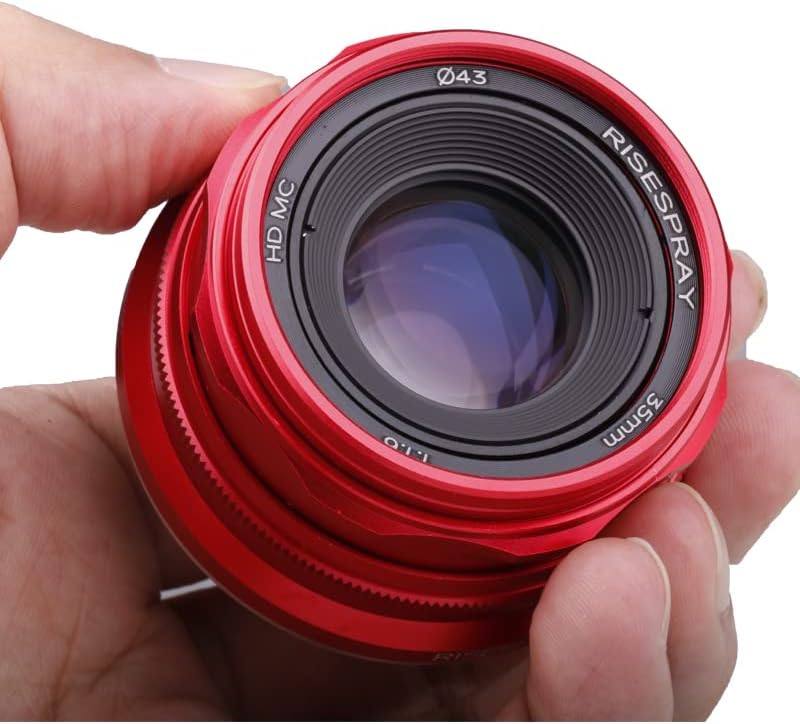Обектив RISESPRAY 35 мм F1.6 Mini APS-C за беззеркальной фотоапарат Sony Panasonic Fujifilm Olympus, Canon, Nikon Червено (определяне на FX)