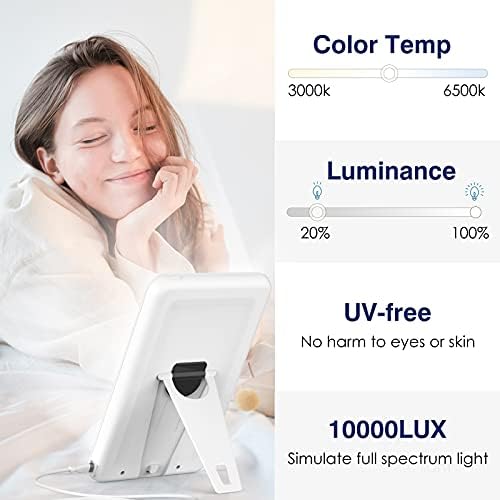 Лампа за светлинна терапия Luxspire, Слънчева лампа Пълна гама от 10000 Апартамент без UV-лъчение, Цветовете, с регулируема яркост, 4 Таймер, Функция памет, Отточна тръба на шарнирна връзка скоба, Сензорно управление,