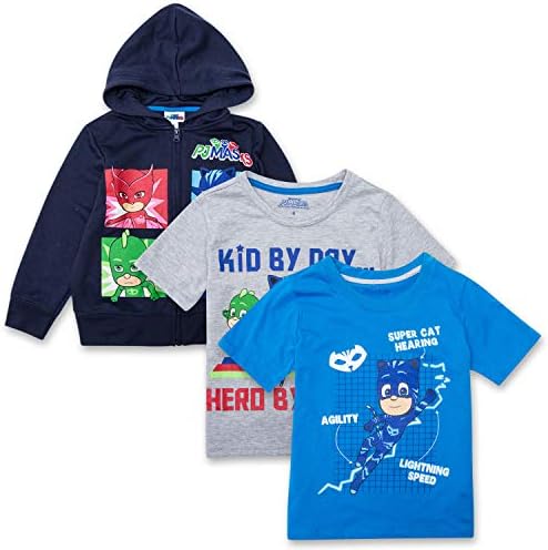 Комбиниран комплект с качулка PJ Masks - 1 Hoody и 2 Тениски с образа на Кэтбоя, Гекко и Совлетт