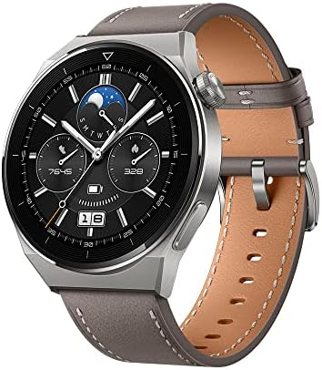 Умен часовник HUAWEI Watch GT 3 Pro 46 мм с GPS + Bluetooth (Сива кожа) - Международната версия