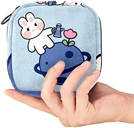 Чанта за съхранение на Хигиенни Кърпички ORYUEKAN, Преносим Чанта за жени, Чанта за Менструална на Купата За Момичета, Cartoony Заек с домашни Любимци и Планетата