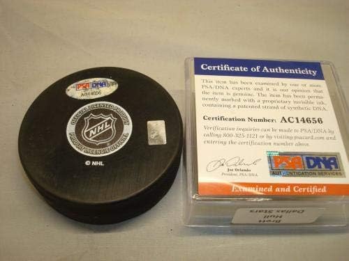 Брет Хъл подписа хокей шайба Далас Старс с автограф на PSA /DNA COA 1D - за Миене на НХЛ с автограф
