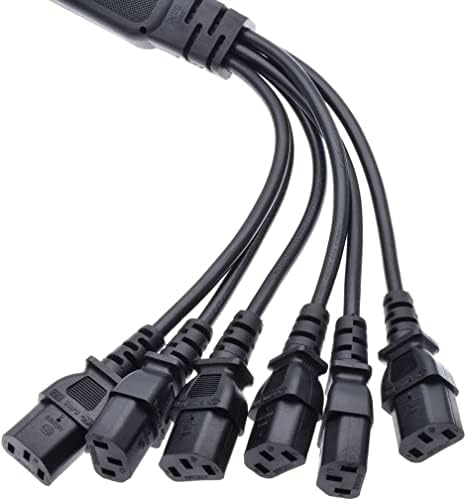 Tekit® Кабел-сплитер IEC C14 - 6 C13 x Y, 10A, 250, IEC кабел от щепсела до 6 штекеров, включете IEC 320 C14 от щепсела до 6 штекеров XC13, захранващия кабел от Y-сплитер, C14 - 6 x C13, 250 / 10A, (50 см / 1,64 метра)