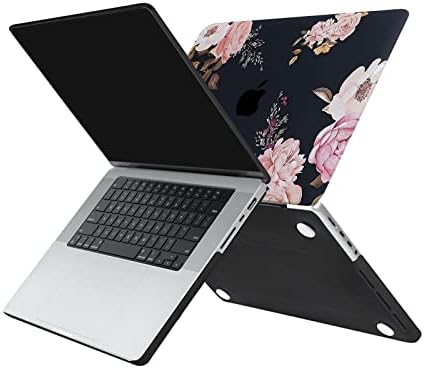 MOSISO е Съвместим с 16-инчов корпус MacBook Pro 2021 година на издаване A2485 M1 Pro / M1 Max, пластмасов Твърд калъф Peony, калъф за клавиатура, защитно фолио за екрана и чанта за лаптоп за през рамо, черен