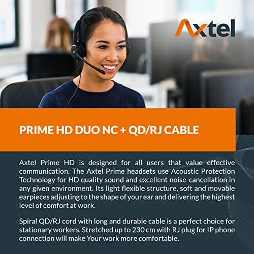 Комплект професионални слушалки Axtel Prime Duo с кабел AXC-03 | Шумопотискане - Съвместими с IP телефони серии на Yealink T2, T4, T5