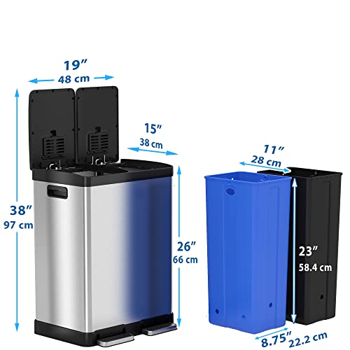 Двухступенчатое кофа за боклук iTouchless обем 16 литра с капак от неръждаема стомана, както и корпус за боклук с дръжка, включва 2 сменяеми кофи с обем 8 литра (60 л) и с цветна маркировка, леко и херметически затварящ