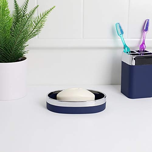 Държач за парче сапун с ребра (тъмно синьо / сребро), от Home Basics | Поставка за парче сапун | Модерен препарат за съдове за баня с използване на алтернативен