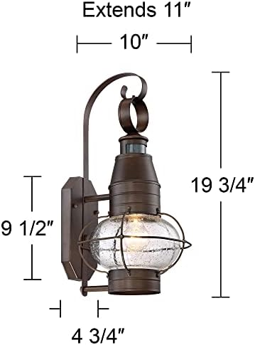 Джон Timberland Голт Морската Улица, с монтиран на стената Лампа, Фенер, Настъргани с маслени Бои, Бронз, 19 3/4 , Прозрачно Потрепанное Стъкло, Сензор за Движение, Защита от Здрач до Зори, за работа на Открито на Верандата