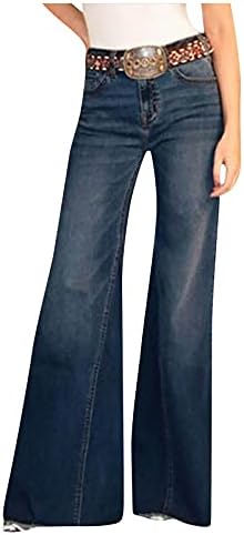 Nyybw Wash Denim, Широки Модни Цветни Панталони, Дамски Обикновена Панталони с висока талия, Спортни панталони Големи размери (Тъмно синьо, L)