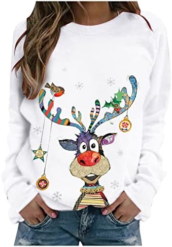 JJHAEVDY Дамски Коледна Hoody С Принтом, Свободни Ежедневни Пуловер с кръгло деколте и Дълъг ръкав, Потници