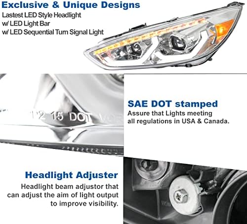 ZMAUTOPARTS led светлини с постоянно проектор, Хромирани с 6,25синьо DRL, Съвместими с Ford Focus S/SE/ST 2015-2018