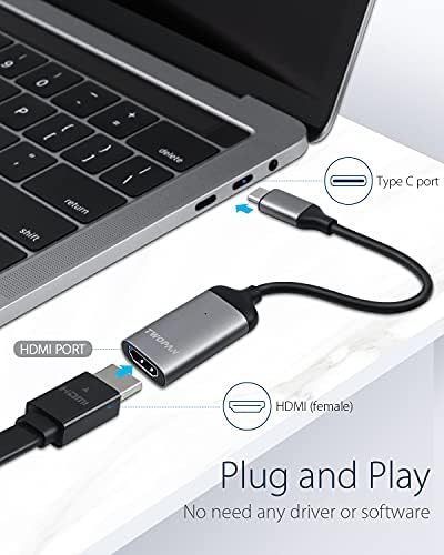 Адаптер TWOPAN USB C до 4K, HDMI, USB към HDMI Type C от алуминиева сплав, USB Адаптер C за iMac 24 inch 2021/27 инча, MacBook Pro/Mini/ Air, iPad Pro, XPS, Yoga, EliteBook, Chromebook, Travellers' Choice