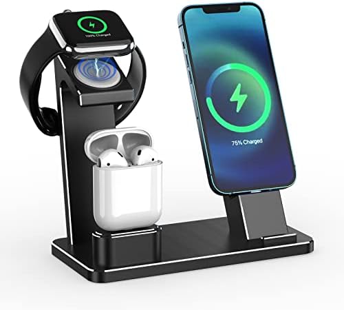 Поставка за зарядно за Apple Watch iPhone Airpods, Алуминиев държач за докинг станция XUNMEJ 3 в 1 за iPad, iWatch Series 6 /SE/5/4/3/2/1, AirPods Pro / 2 и серия iPhone (черен)