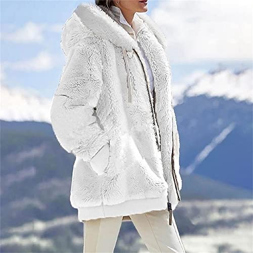Пушистое Флисовое Зимно палто за жени, Горна дреха с качулка с цип, Палто, Топло Есенно-зимна Горна дреха с джобове (на Малката, Черна-B)