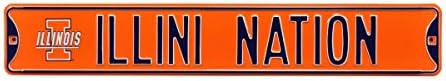 NCAA Illini Nation С Логото на Блок I Уличен Знак на Уличен знак, Цвят на екип, 36 x 6