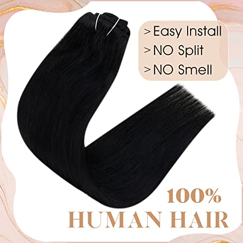 【Спестете повече】 Easyouth Една опаковка за изграждане на уточных коса от истински човешки коси и една опаковка скоба за изграждане на Човешки косъм Черен цвят # 1 20 ин